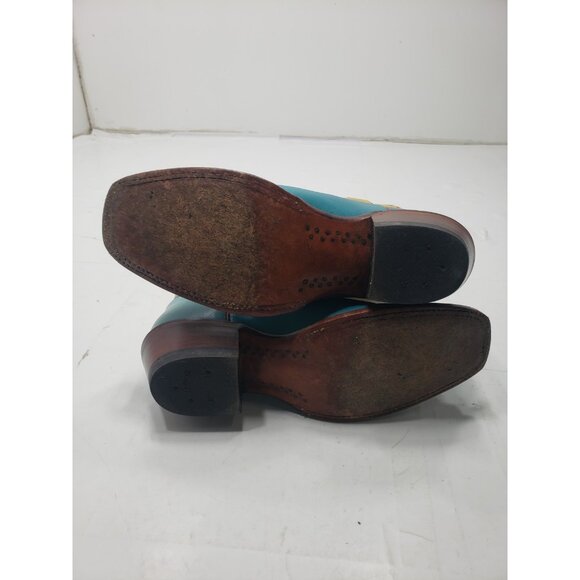 Justin Women’s Yellow/Teal Square Toe Leather Boots Style L2672 Size 7B - Picture 9 of 11
